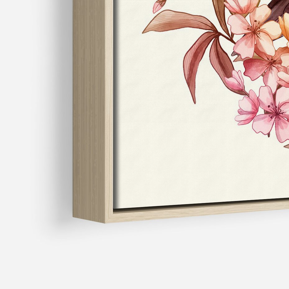 Obraz w ramie 70x100 - Kwiatowe Zanurzenie - japońska sztuka, ptak - rama drewno