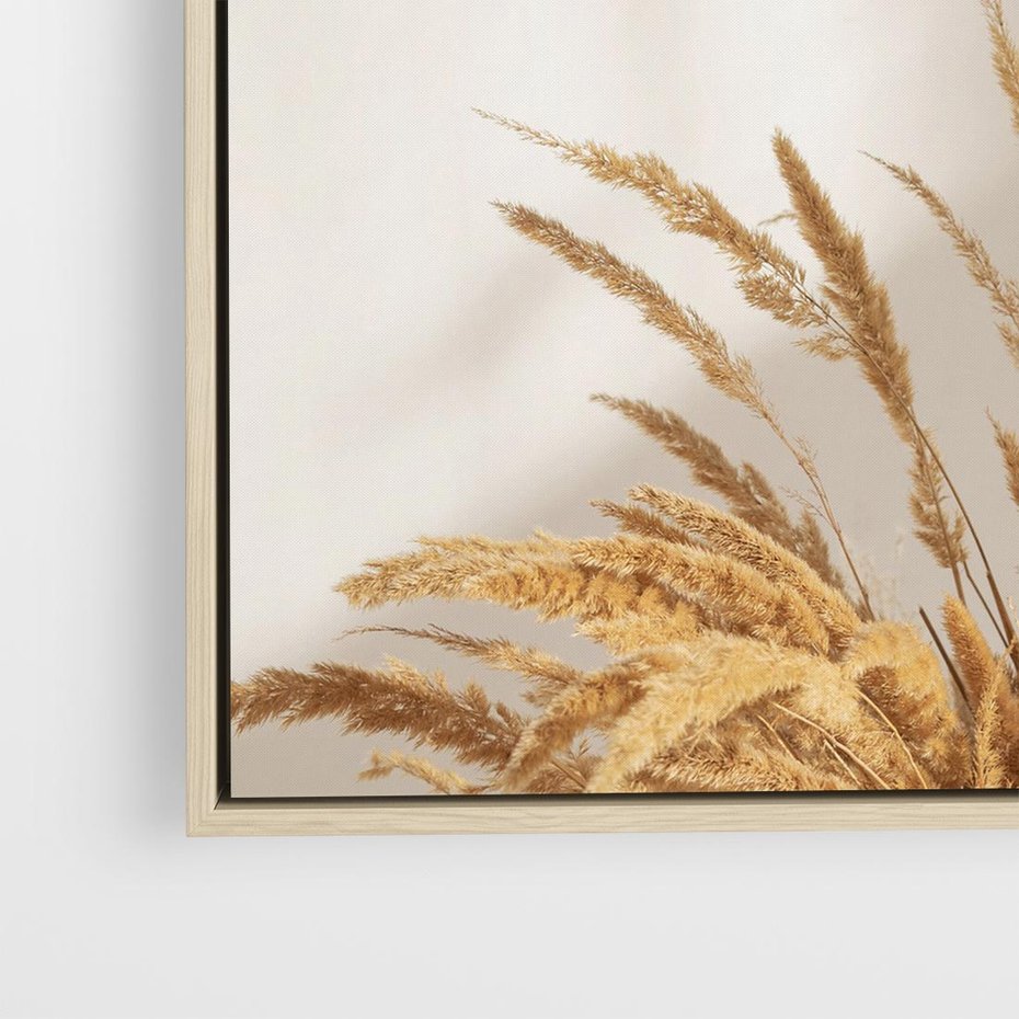 Obraz w ramie 50x50 - mpresyjne układy traw - boho, trawy - rama drewno