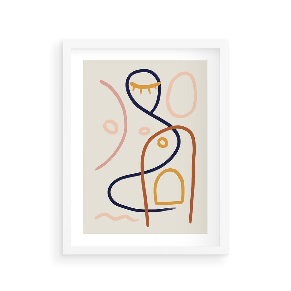 Plakat w ramie 30x40 - Mgnienie Oka - abstrakcja w stylu picasso, beżowe tło - rama biała