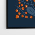 Obraz w ramie 70x100 - Symfonia liści i owoców - granatowe tło, pomarańczowe owoce jarzębiny - rama czarna