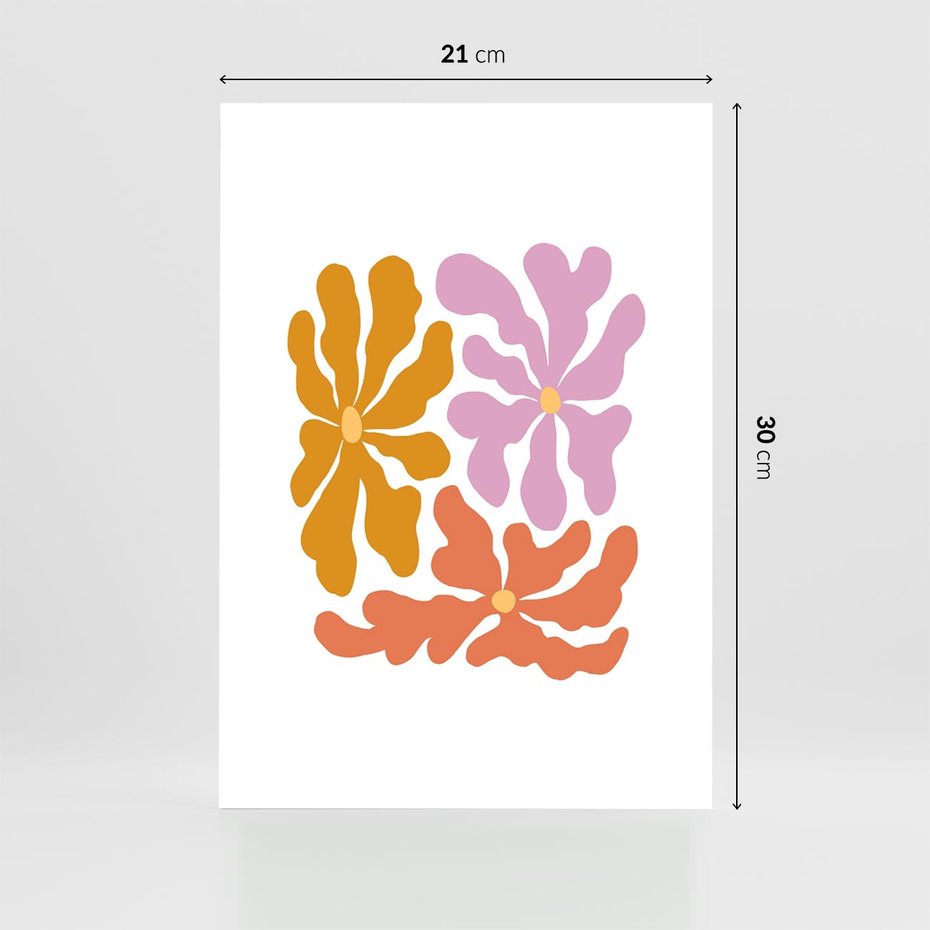 Plakat bez ramy 21x30 - Rozbijające Refleksje - abstrakcyjne kolorowe kwiaty, minimlizm