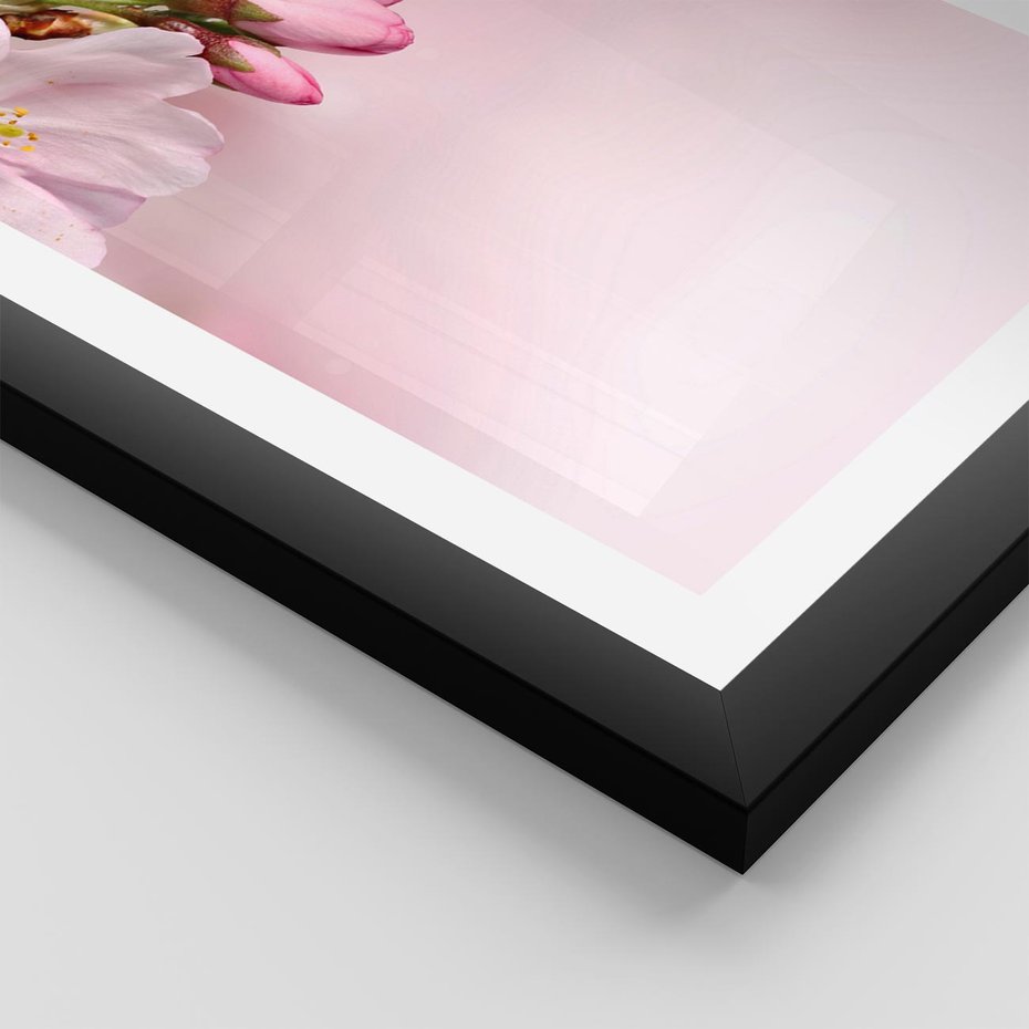 Plakat w ramie 40x50 - Kwitnąca wiśnia: delikatność natury - kwitnąca, wiśnia - rama czarna