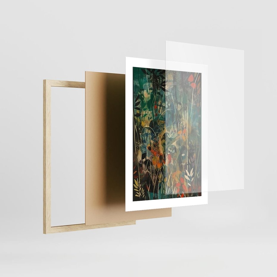 Plakat w ramie 30x40 - Abstrakcyjne Wariacje Form - abstrakcyjny obraz, mnogość kolorów - rama drewno