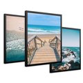 Zestaw obrazy w ramie 30x40 galeria - Plaża, morze, fale, boho - rama czarna