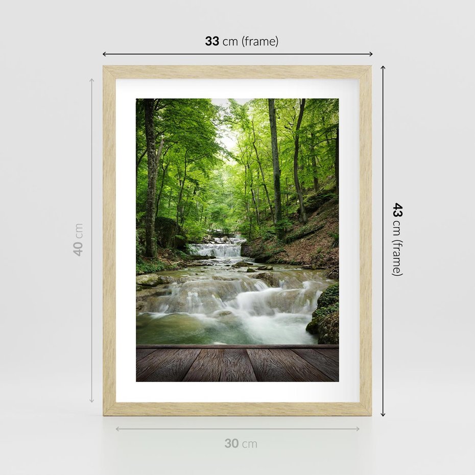 Plakat w ramie 30x40 - Plączący się strumień - rzeka, strumień - rama drewno