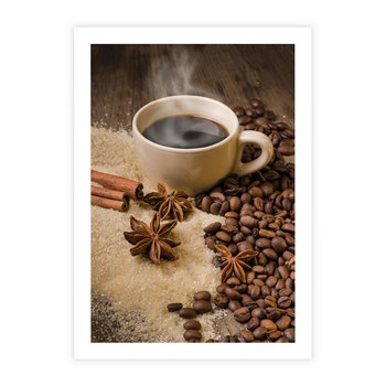Plakat bez ramy 21x30 - Kawowa filiżanka pełna aromatu - kawa, filiżanka