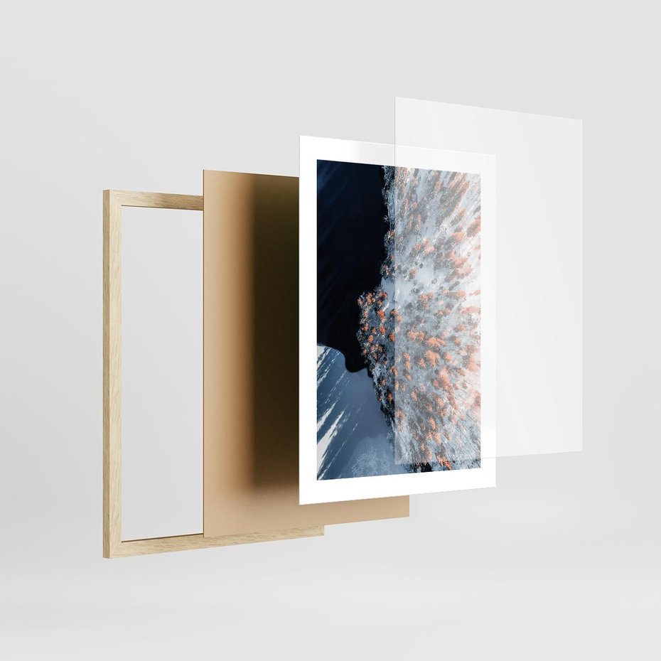 Plakat w ramie 30x40 - Lot Ptaka - zima, zimowy krajobraz - rama drewno