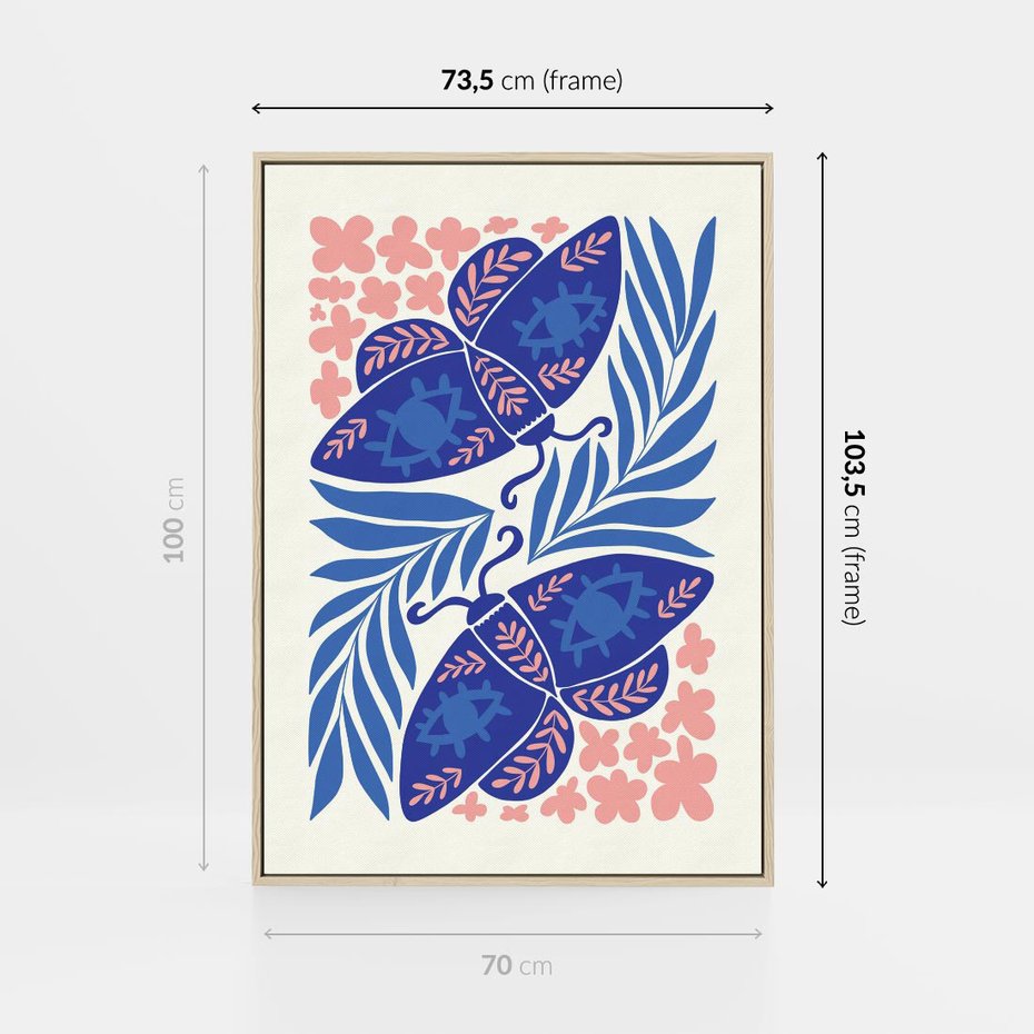 Obraz w ramie 70x100 - Migotliwa Rzeczywistość - ćmy, kwiaty - rama drewno