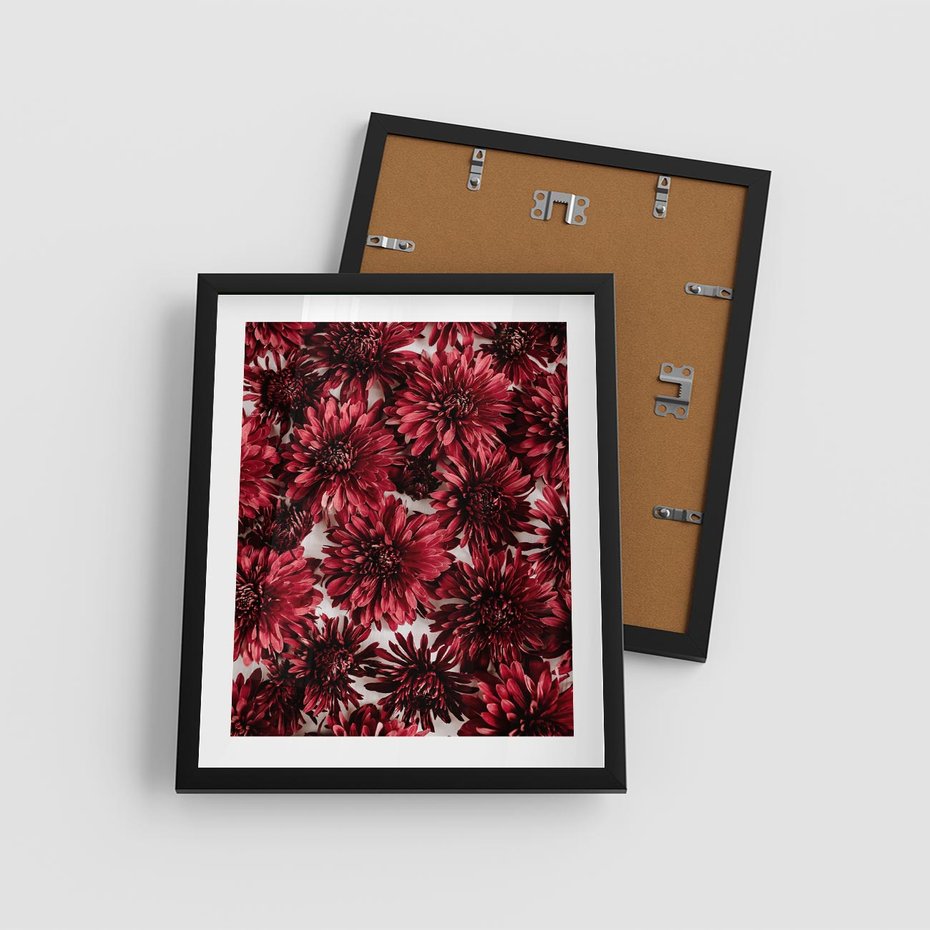 Plakat w ramie 40x50 - Energia Kwiatów - czerwone kwiaty, kompozycja - rama czarna