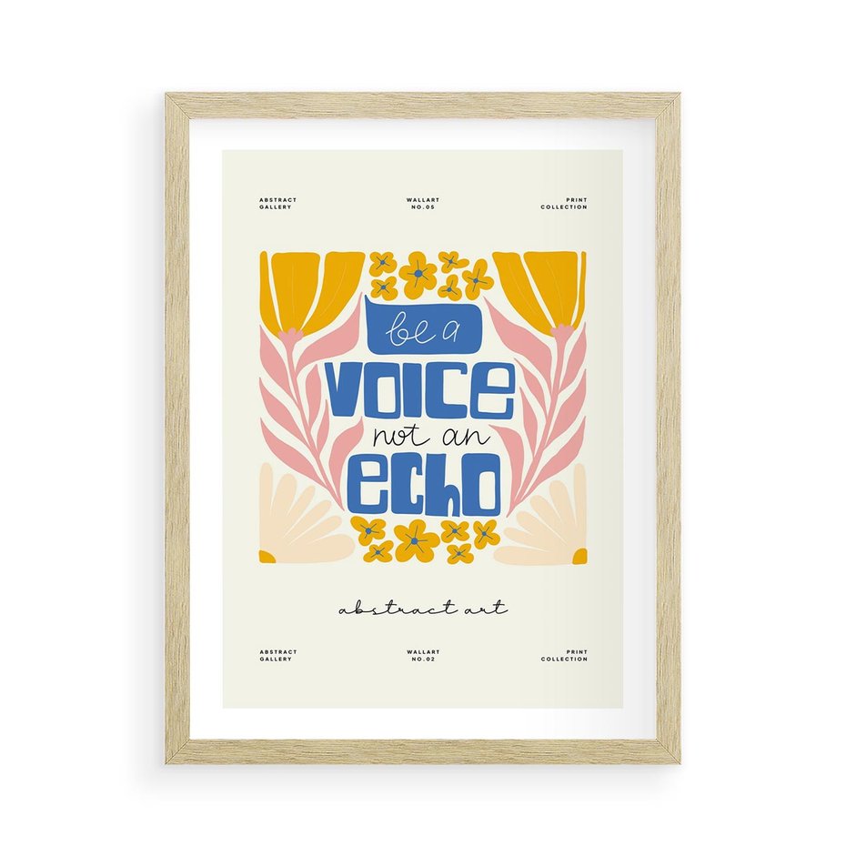 Plakat w ramie 50x70 - Złote Impulsy - typografia, kwiaty - rama drewno