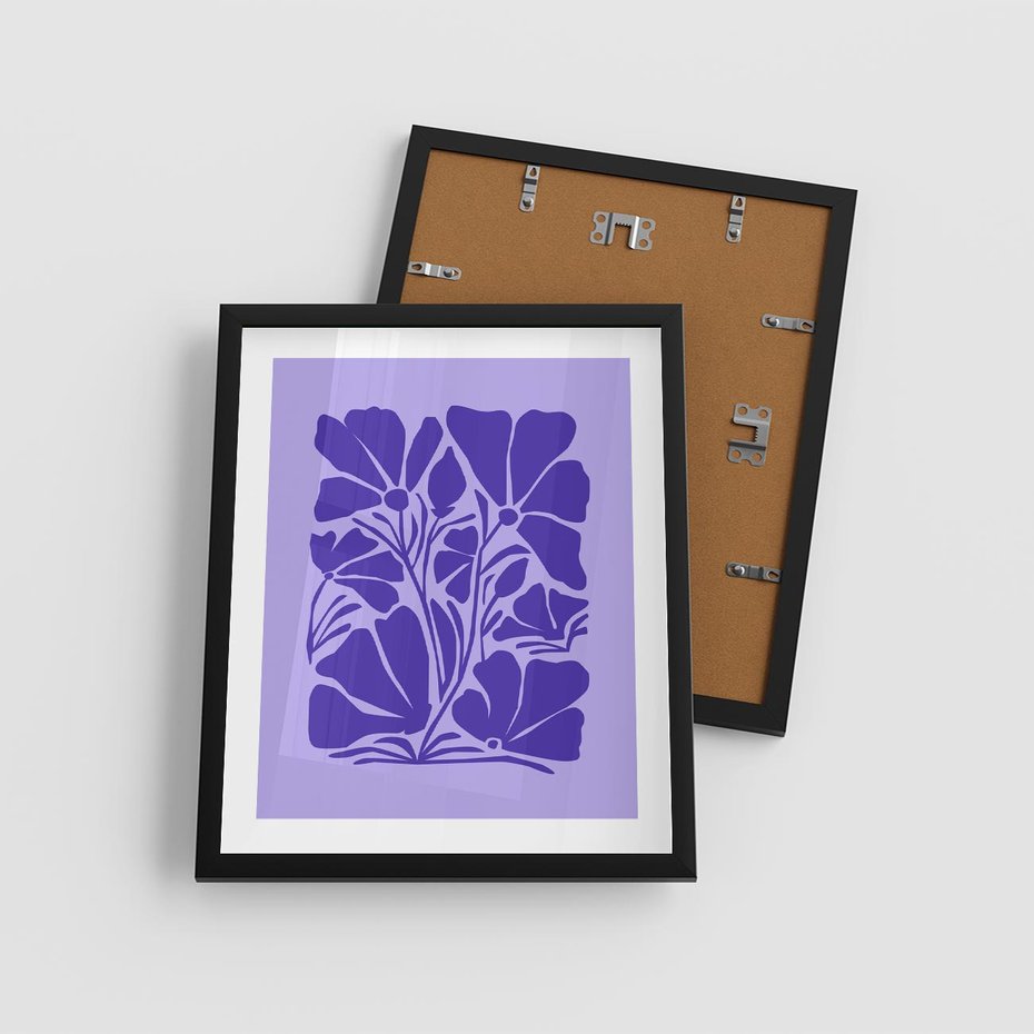 Plakat w ramie 40x50 - Migocące Boho Wibracje - kwiaty, energetyczne fioletowe tło - rama czarna