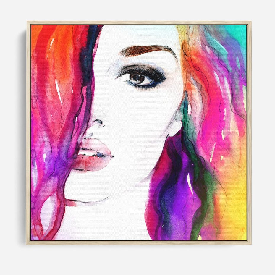 Obraz w ramie 50x50 - Kobieta Twarz Abstrakcja - kobieta, twarz - rama drewno