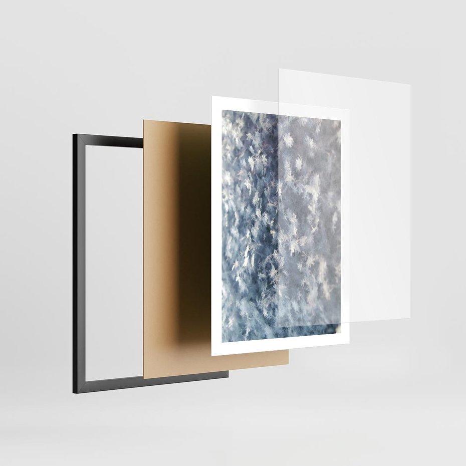 Plakat w ramie 50x70 - Magia Śnieżnych Kryształków - śnieg, szron - rama czarna