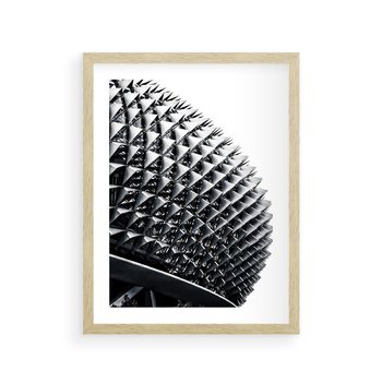 Plakat w ramie 50x70 - Nowoczesność w Czerni i Bieli: Architektoniczna Piękność - nowoczesna architektura, black and white - rama drewno