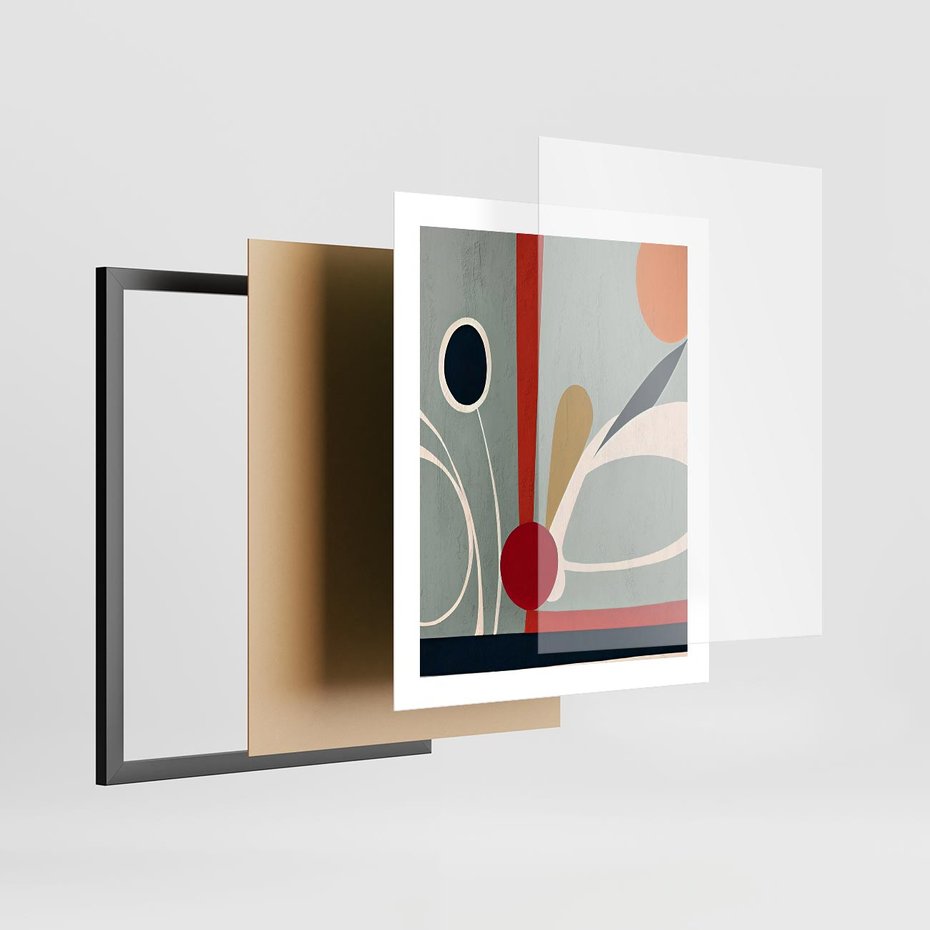 Plakat w ramie 40x50 - Harmonia Kolorowych Impulsów - abstrakcyjny obraz olejny, dziwne formy - rama czarna