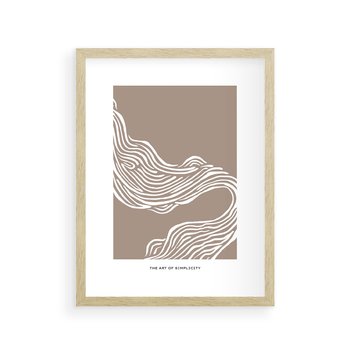 Plakat w ramie 30x40 - Harmonijne Granice - sztuka minimalizmu, biała rycina - rama drewno