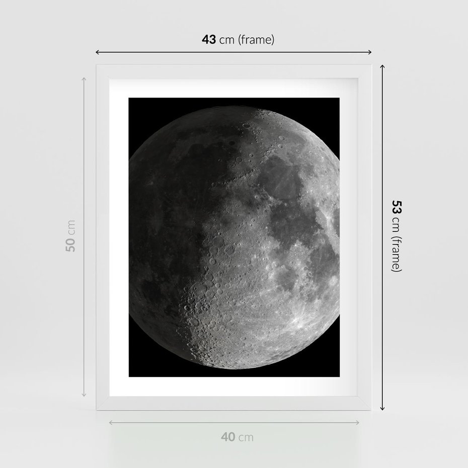 Plakat w ramie 40x50 - Kontrastowy księżyc w czerni i bieli - księżyc, czarno - rama biała