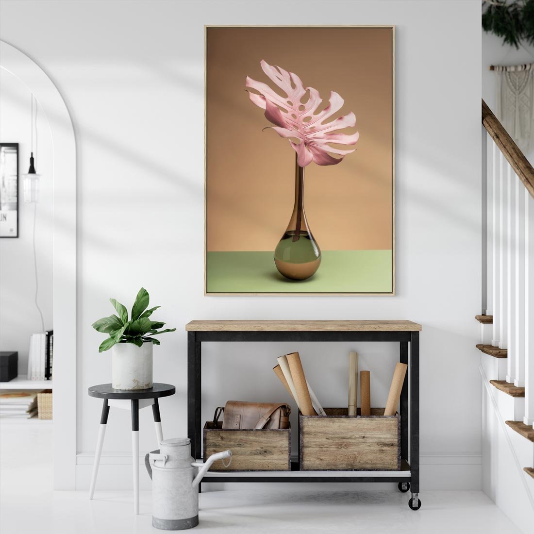 Obraz w ramie 80x120 - Wyjątkowy monstera - monstera, liść - rama drewno