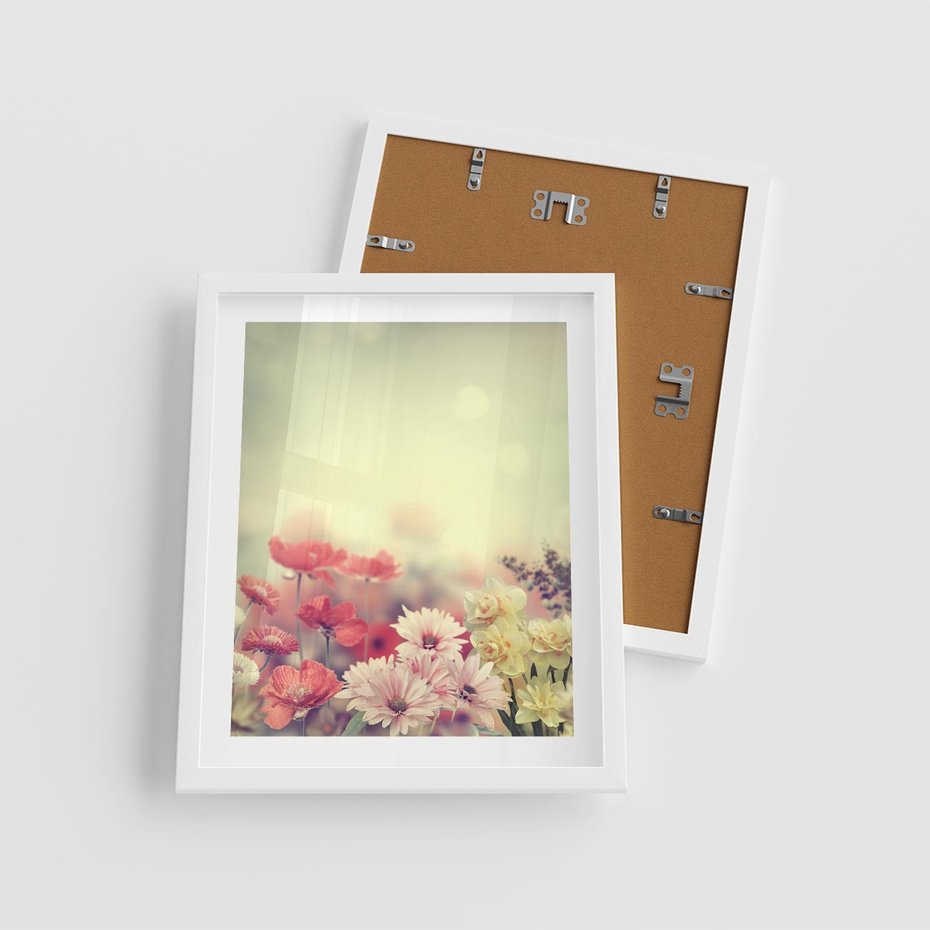 Plakat w ramie 40x50 - Delikatne kwiaty pastelowe - kwiaty, pastelowe - rama biała