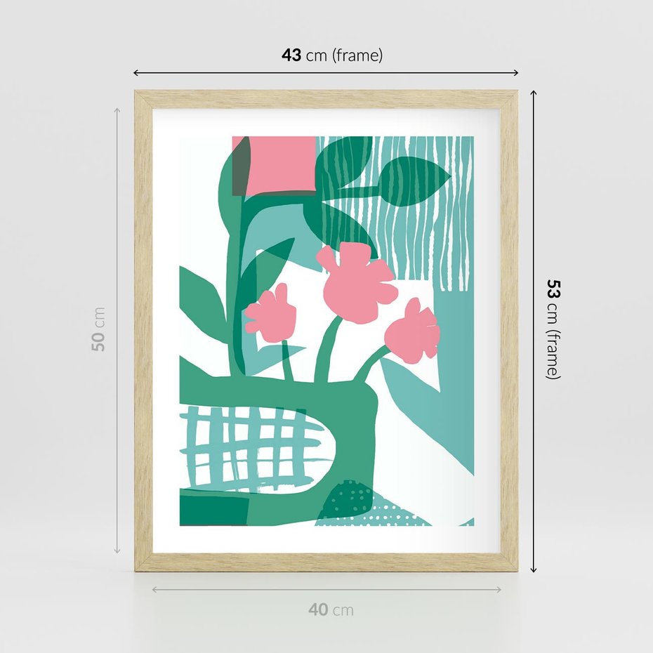 Plakat w ramie 40x50 - Harmonijne Plamy - abstrakcyjne pastelowe kwiaty, nowoczesna sztuka - rama drewno