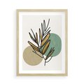 Plakat w ramie 50x70 - Migocące Ścieżki Wizji - abstrakcyjny obraz boho, liście - rama drewno