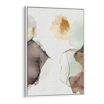 Obraz w ramie 80x120 - Nowoczesne Elegancje - akwarela, złote linie i plamy - rama biała