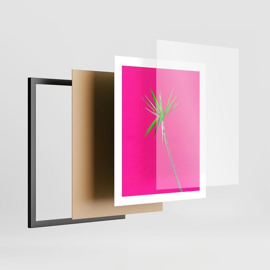 Plakat w ramie 40x50 - Retro Stylizacja - palma, liście - rama czarna