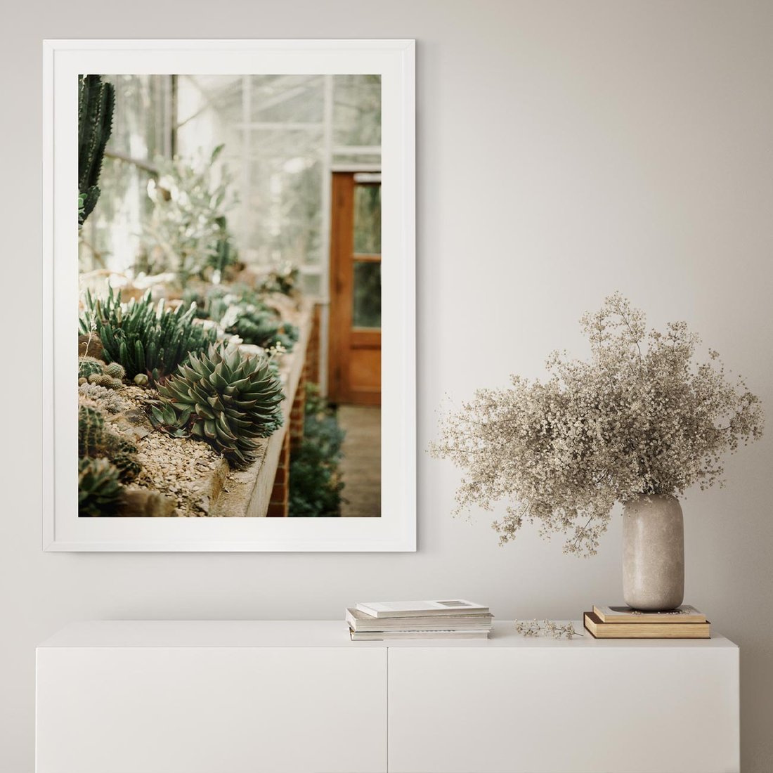 Plakat w ramie 30x40 - Sukulenty w Szklarni - sukulenty, w szklarni - rama biała