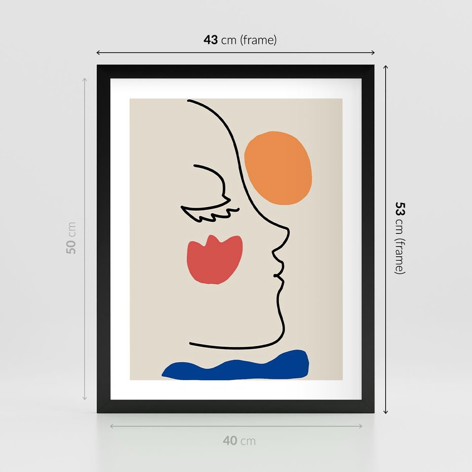 Plakat w ramie 40x50 - Taniec Przenikających Plam - abstrakcyjny obraz, przypomina twarz - rama czarna