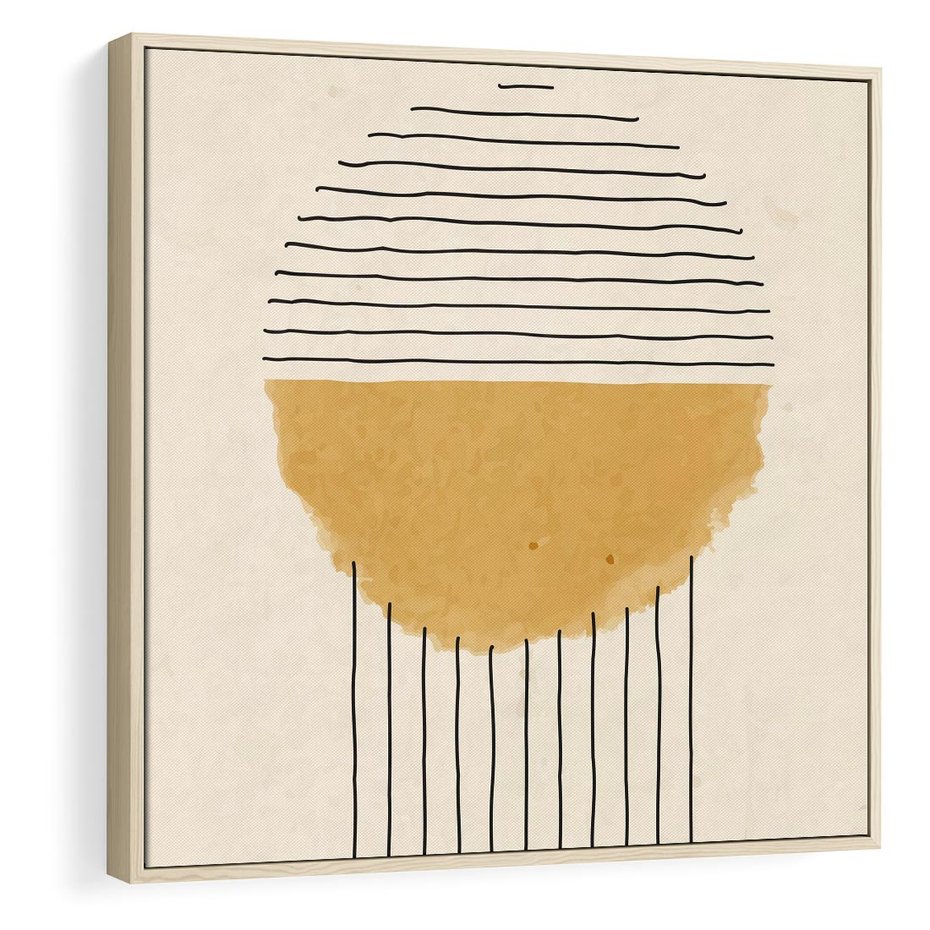 Obraz w ramie 50x50 - Podróżne Kreski - akwarelowa plama, geometryczne szkicowane kształty - rama drewno