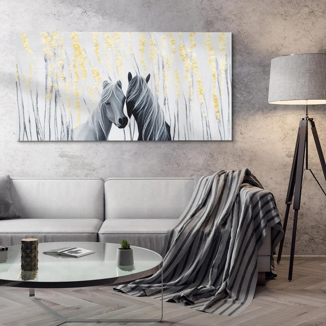 Obraz na płótnie 120x60 - Boho Marzenie - nowoczesna grafika, białe konie