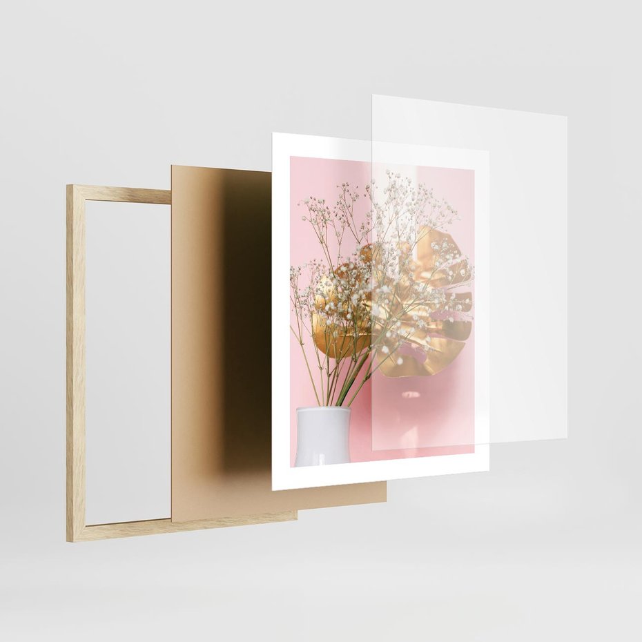 Plakat w ramie 40x50 - Blask Natury - złote, liście - rama drewno