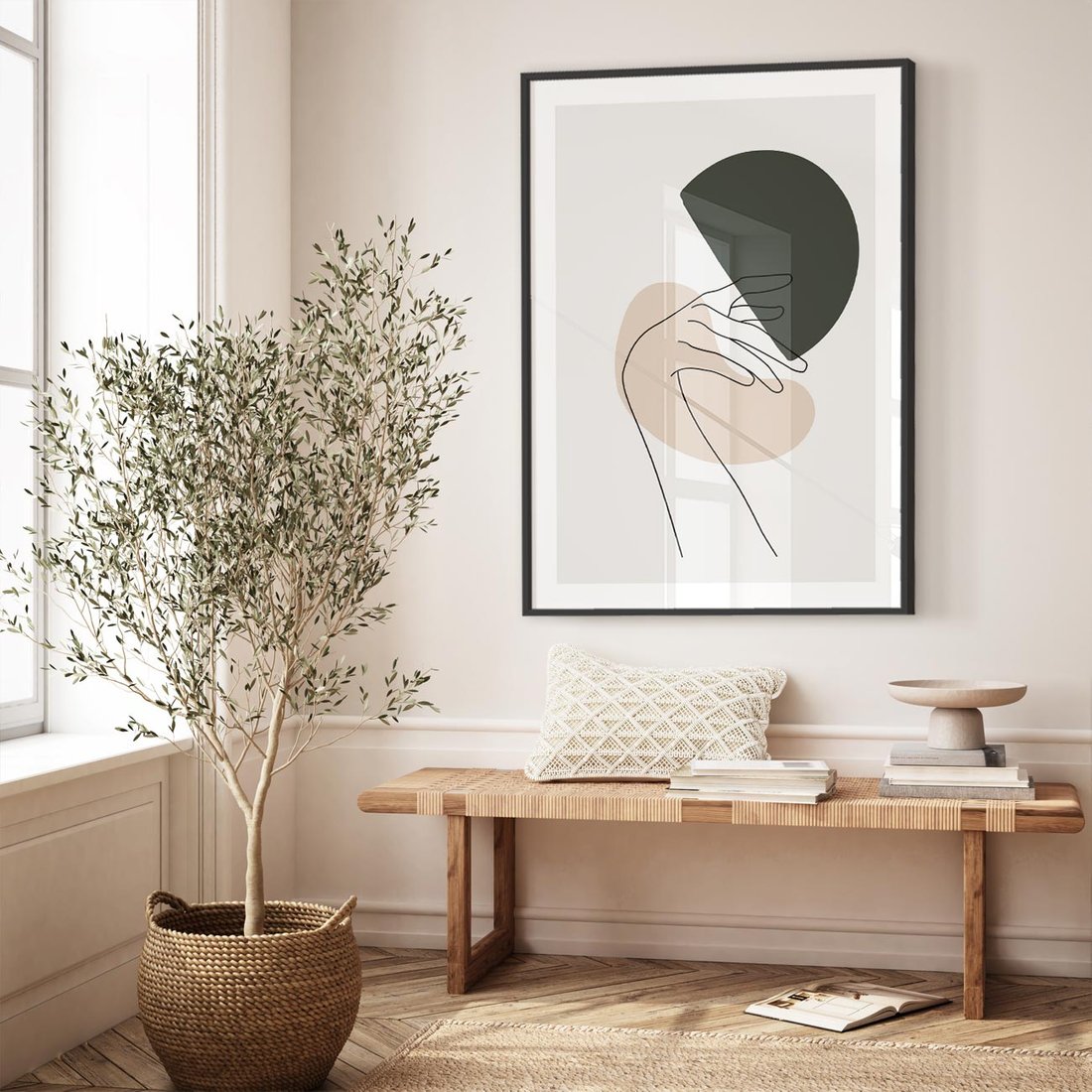Plakat w ramie 40x50 - Przenikające Kształty - szkic jedną linią, one line - rama czarna