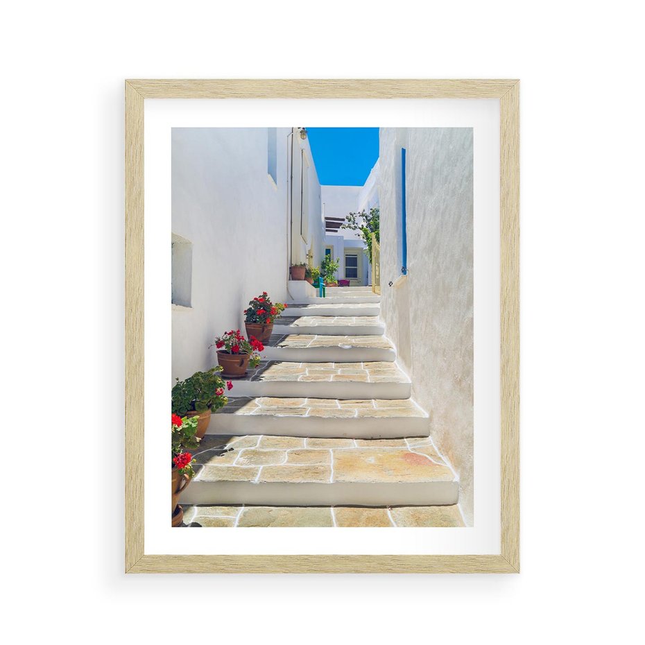 Plakat w ramie 40x50 - Urok Greckiej Uliczki - grecka, uliczka - rama drewno