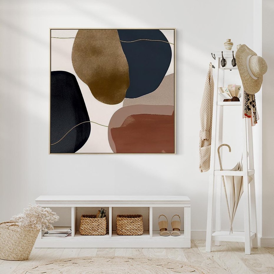 Obraz w ramie 50x50 - Wibracje uczuć i emocji - nieregularne plamy, czarny - rama drewno