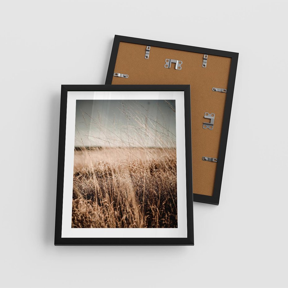 Plakat w ramie 40x50 - Sucha Trawa w Odcieniach Sepii - suche trawy, łąka odcienie beżu - rama czarna