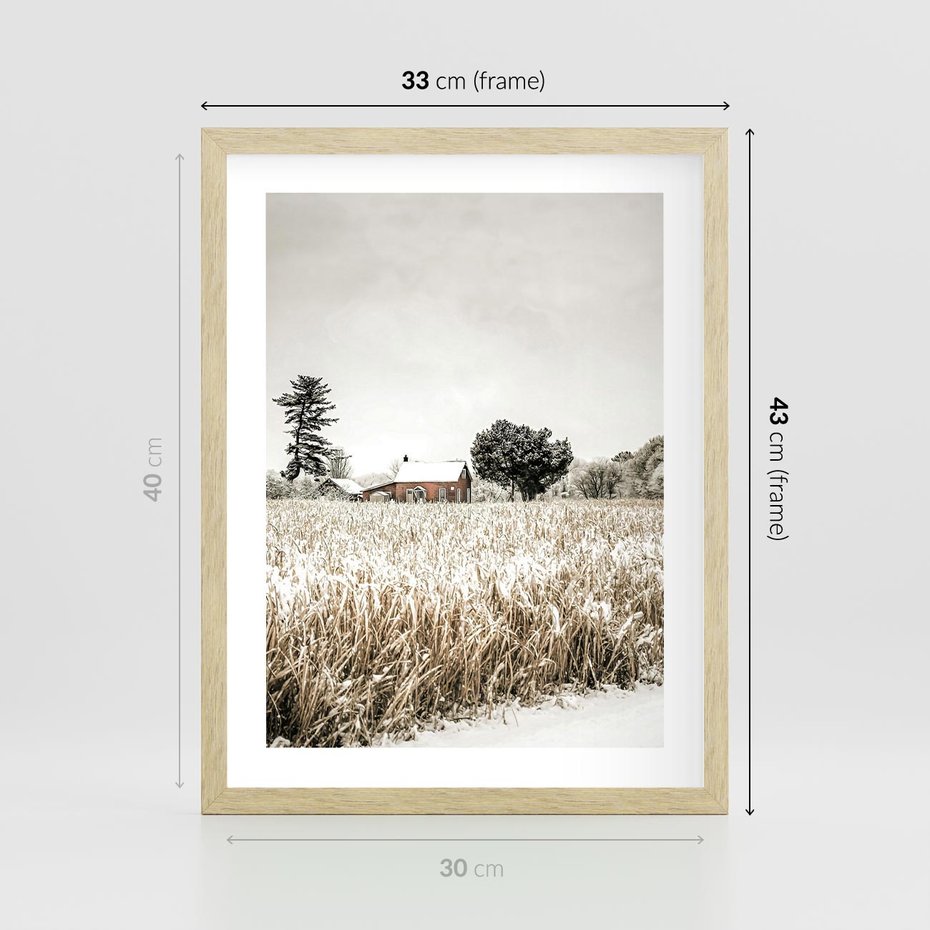 Plakat w ramie 30x40 - Idylliczna Zima - zima, krajobraz zimowy - rama drewno