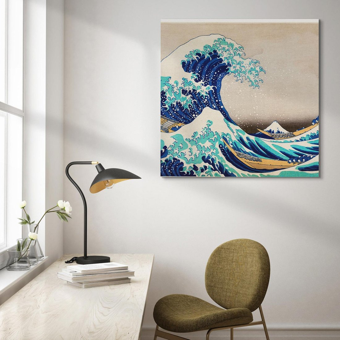Obraz na płótnie 40x40 - "Wielka Fala u wybrzeży Kanagawy" Katsushiki Hokusai - Reprodukcja - reprodukcja, obraz na płótnie
