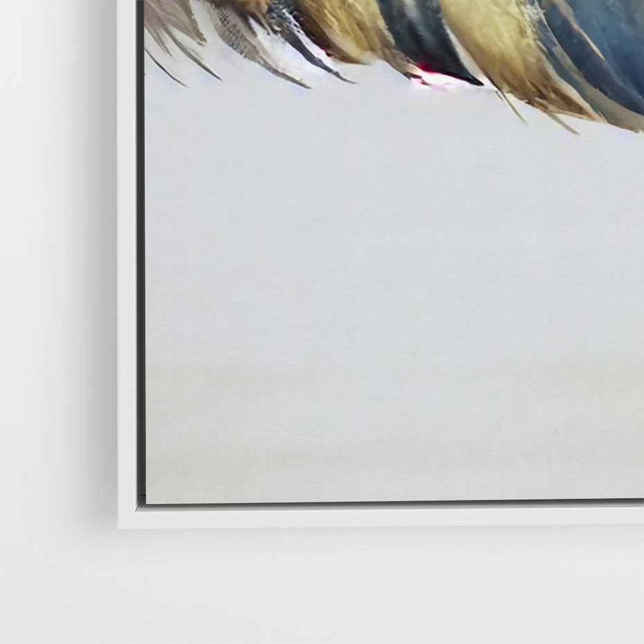 Obraz w ramie 50x70 - Granatowo-Złote Pióra - sztuka, granatowe i złote pióra - rama biała