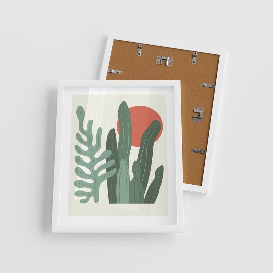 Plakat w ramie 40x50 - Graficzna Harmonia: Liście i Rośliny na Plakacie - liście, grafika - rama biała