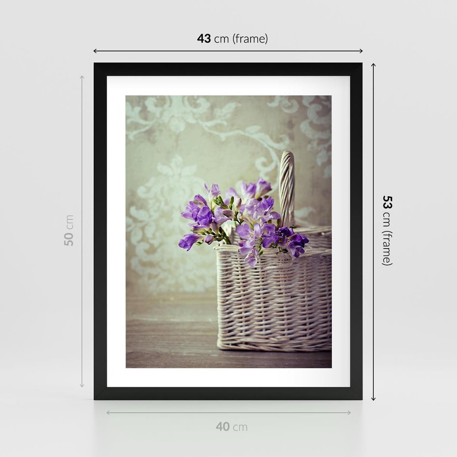 Plakat w ramie 40x50 - Kwiatowy koszyk - kwiaty, koszyk - rama czarna