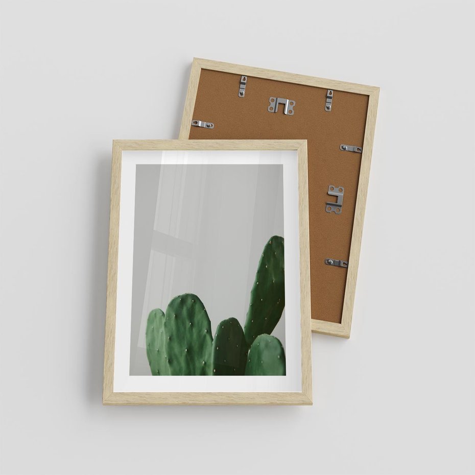 Plakat w ramie 30x40 - Majestatyczne Wysokości - kaktusy, liście - rama drewno