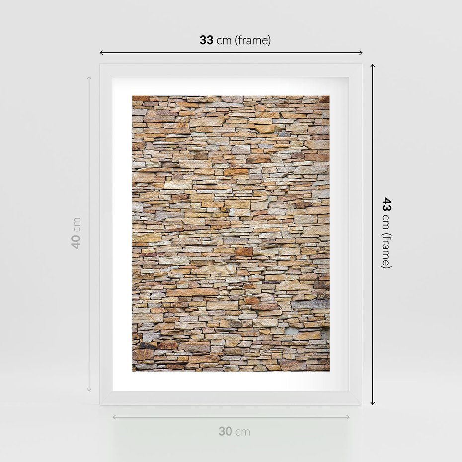 Plakat w ramie 30x40 - Mur z cegieł - surowa elegancja - mur, cegły - rama biała