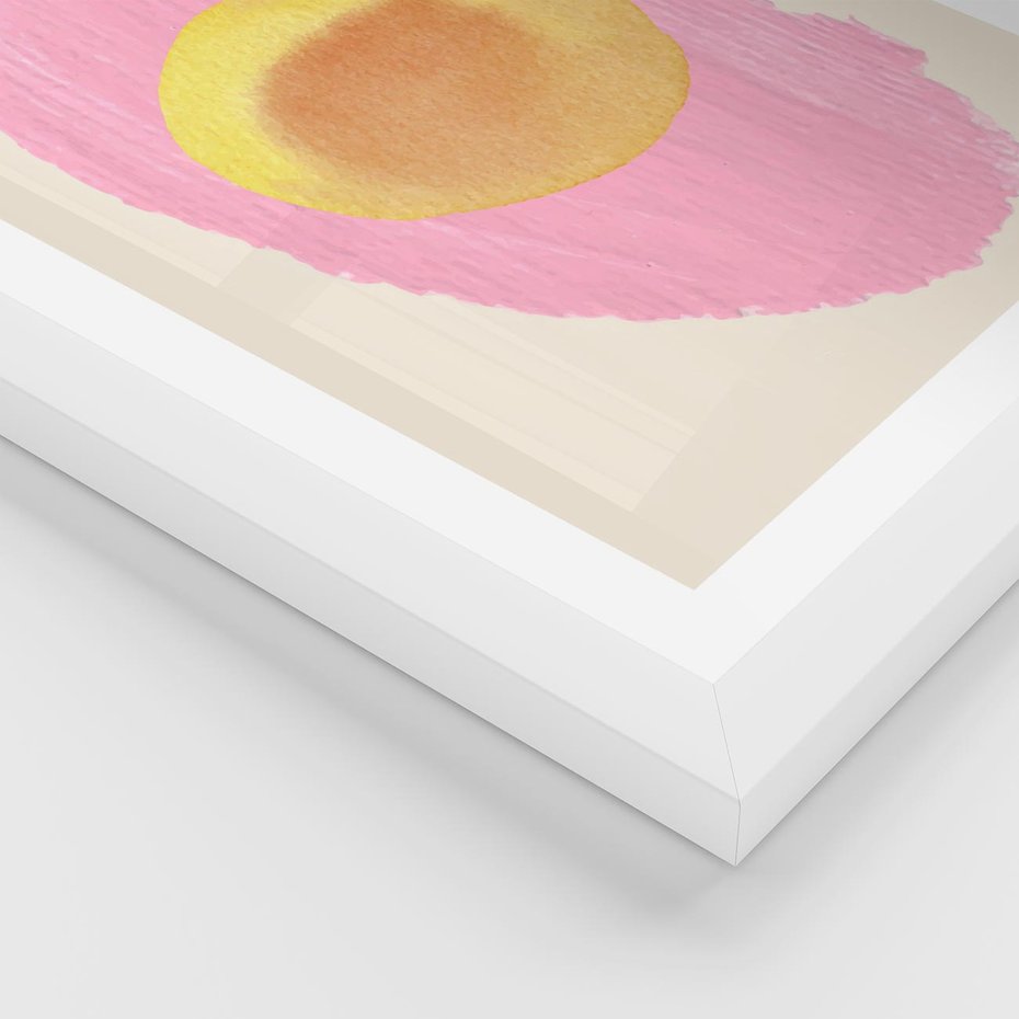 Plakat w ramie 50x70 - Migotliwe Dziwne Ścieżki - abstrakcyjna różowa plama, akwarela - rama biała