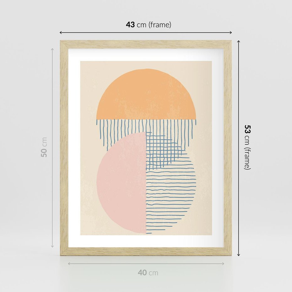 Plakat w ramie 40x50 - Migotliwe Wzory - geometryczne kształty, koła - rama drewno