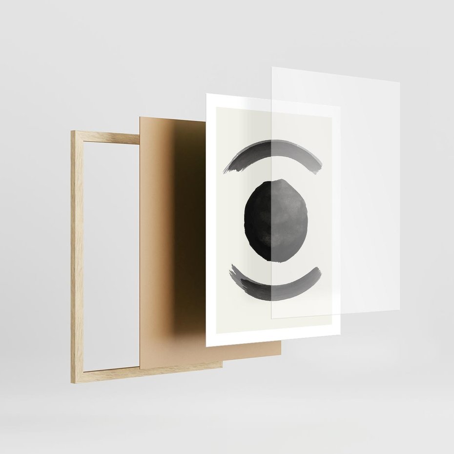 Plakat w ramie 50x70 - Bezczasowe Echo - abstrakcyjne plamy okręgi, akwarelowe - rama drewno