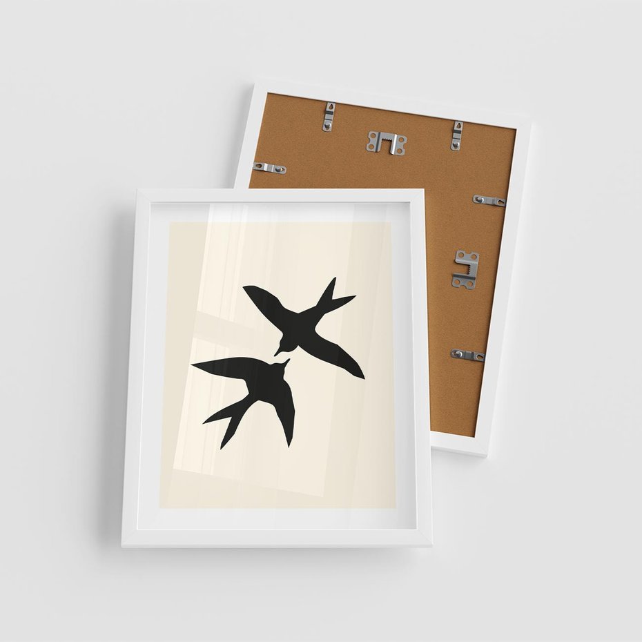 Plakat w ramie 40x50 - Kreatywne Echa - jaskółki, minimalizm - rama biała
