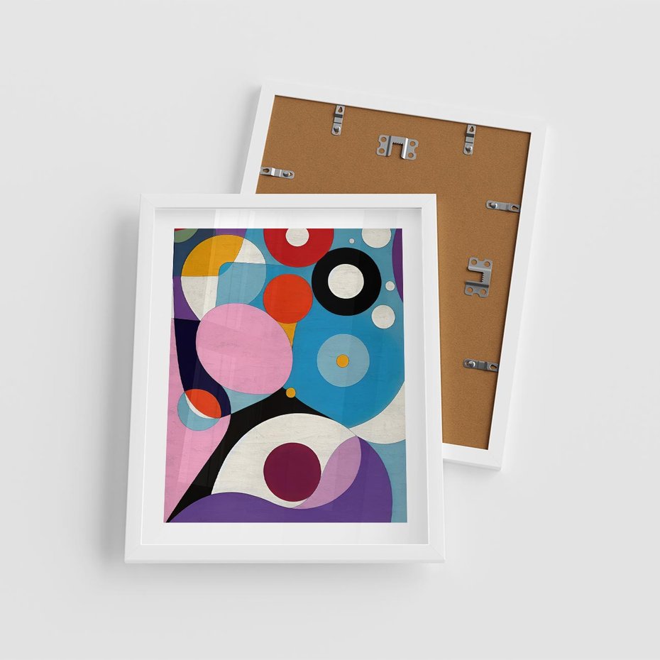 Plakat w ramie 40x50 - Kolorowe Ulotności - abstrakcyjny obraz olejny, żywe kolory - rama biała