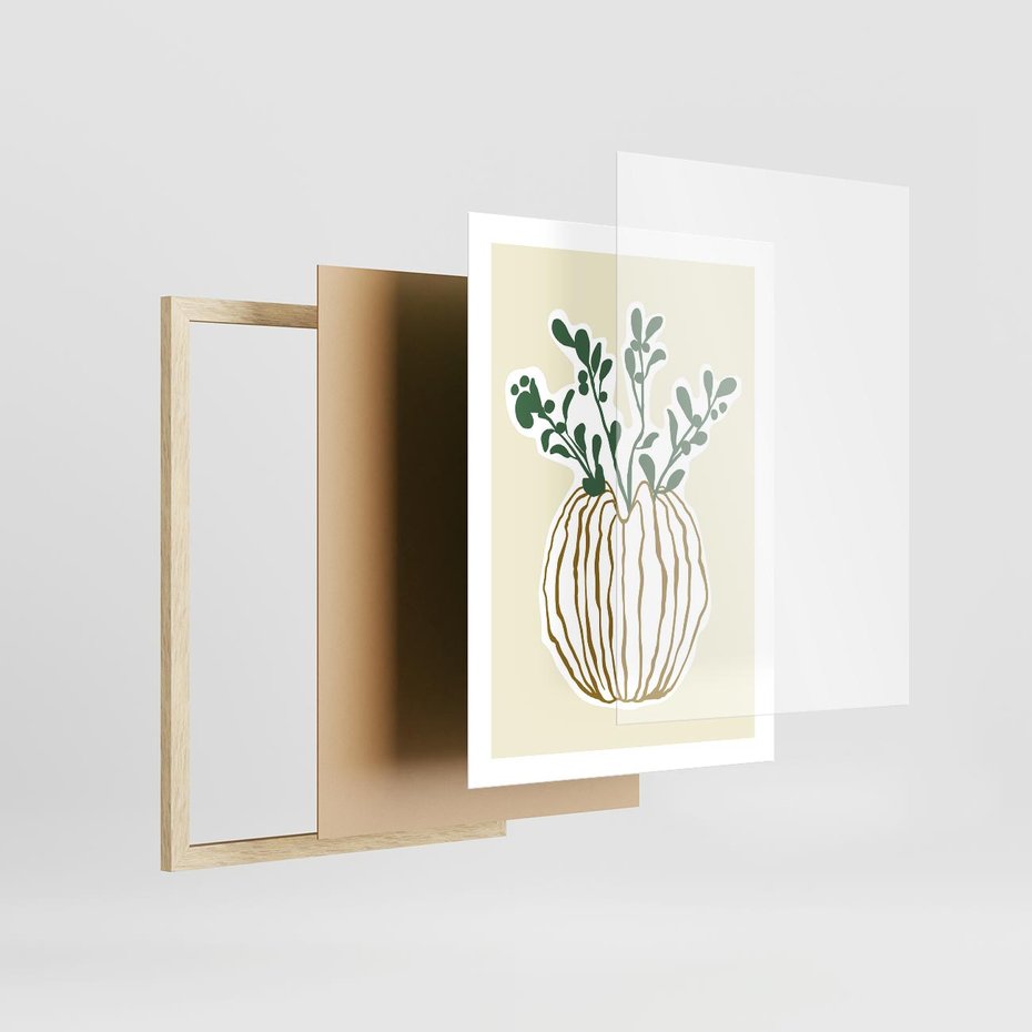 Plakat w ramie 50x70 - Przenikające Formy - abstrakcyjny plakat, kwiaty - rama drewno