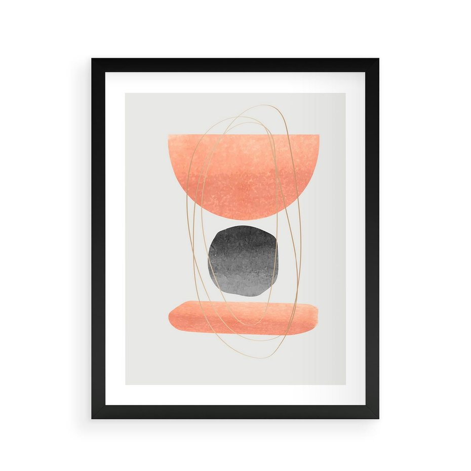 Plakat w ramie 40x50 - Abstrakcyjne Plamy z Złotymi Liniami - abstrakcja, boho plamy - rama czarna